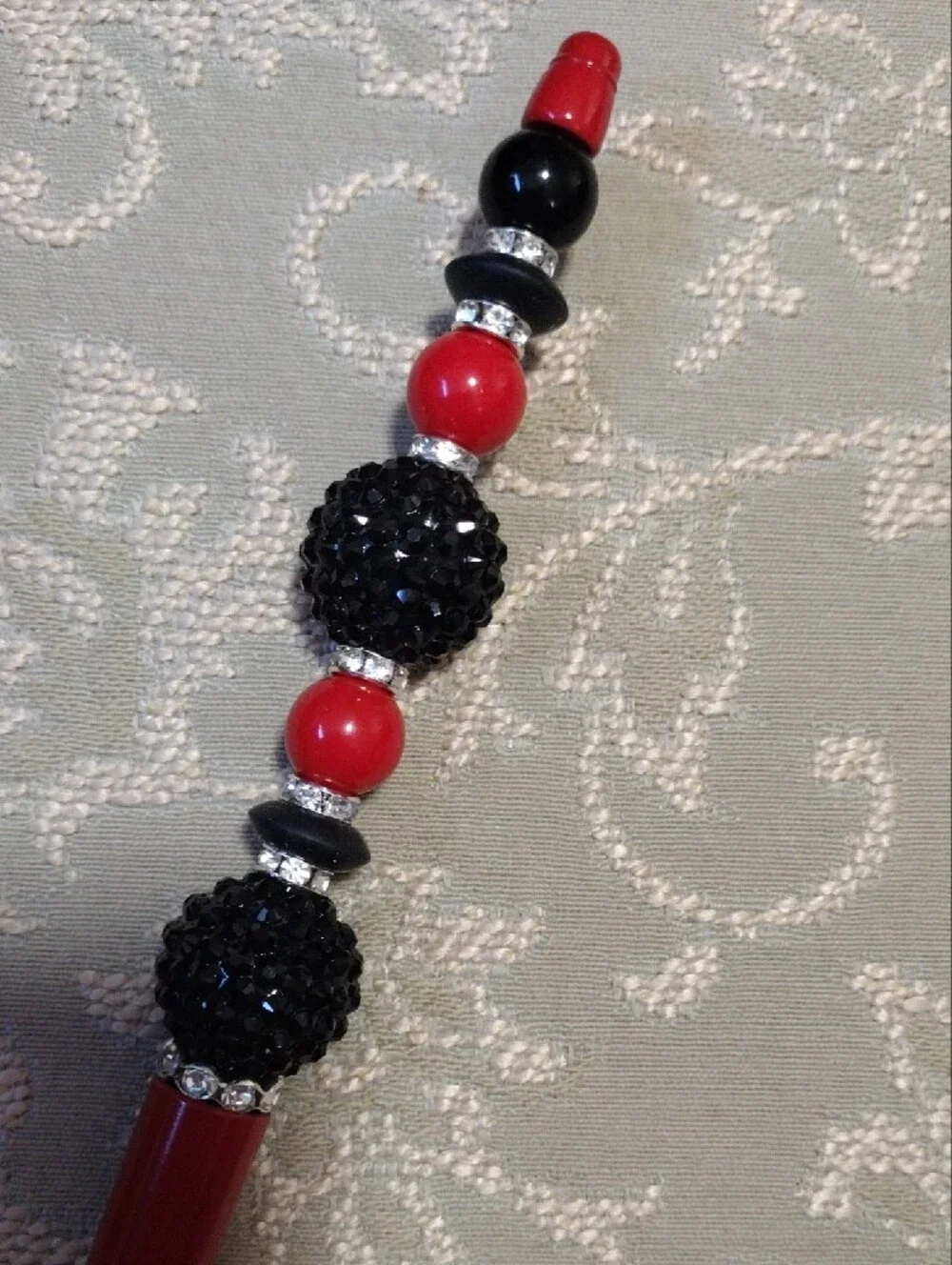 Red and Black Beaded Decorative Ballpoint Pen - Home Office Accent